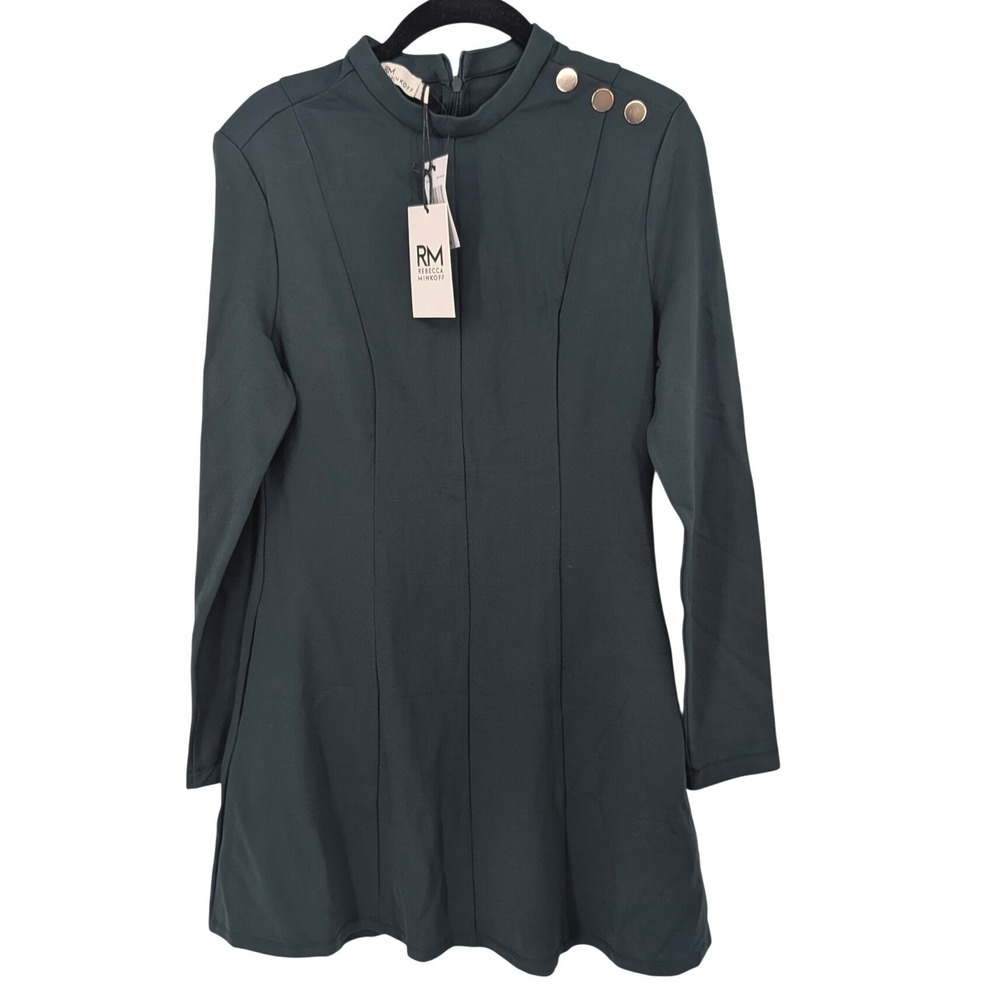 RM Rebecca Minkoff Dress Women Medium Dark Green Long Sleeve Mock Neck Retro NWT